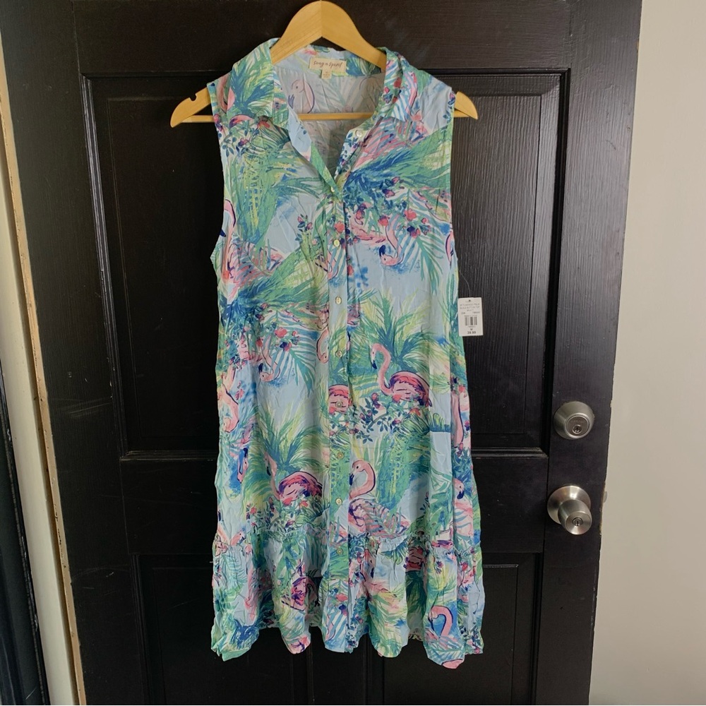 Song N Spirit Flamingo Button Down Dress